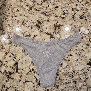 PINK Victoria's Secret Gray Thong with Snowflake Accent
